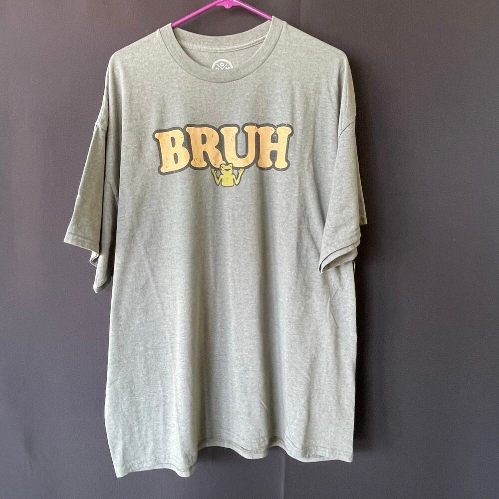 Bruh Frog Graphic T Shirt Mens 2XL Green Meme Streetwear Casual Tee Unisex
